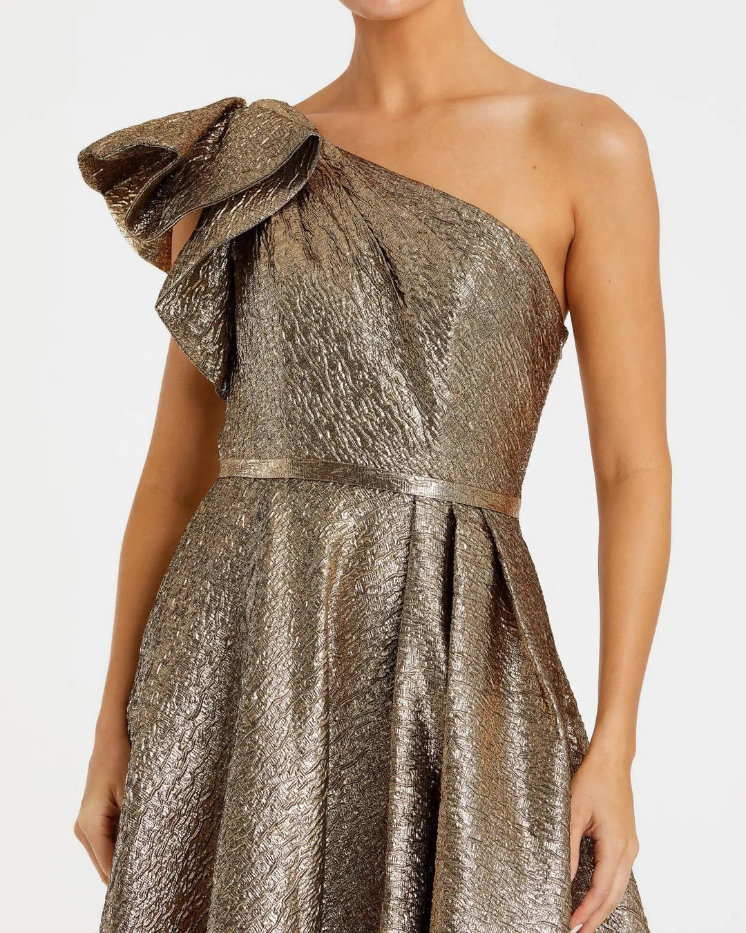 Mac Duggal 67297 Gold One Shoulder Metallic Ball Gown
