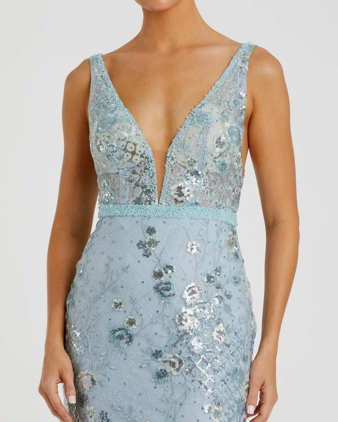Mac Duggal 67481 Floral Embellished Sleeveless Plunge Neck Gown