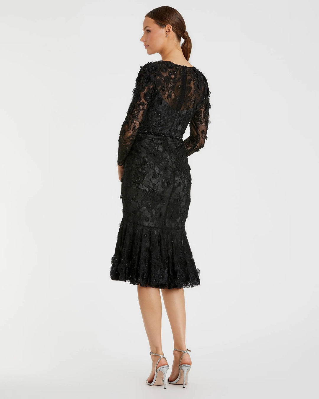 Mac Duggal 67703 Floral Appliqué Long Sleeve Cocktail Dress