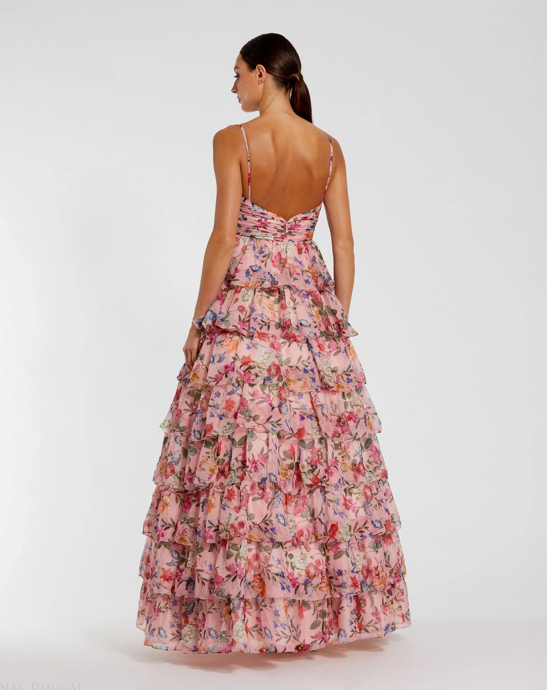 Mac Duggal 67966 Floral Cut Out Ruffle Tiered Gown