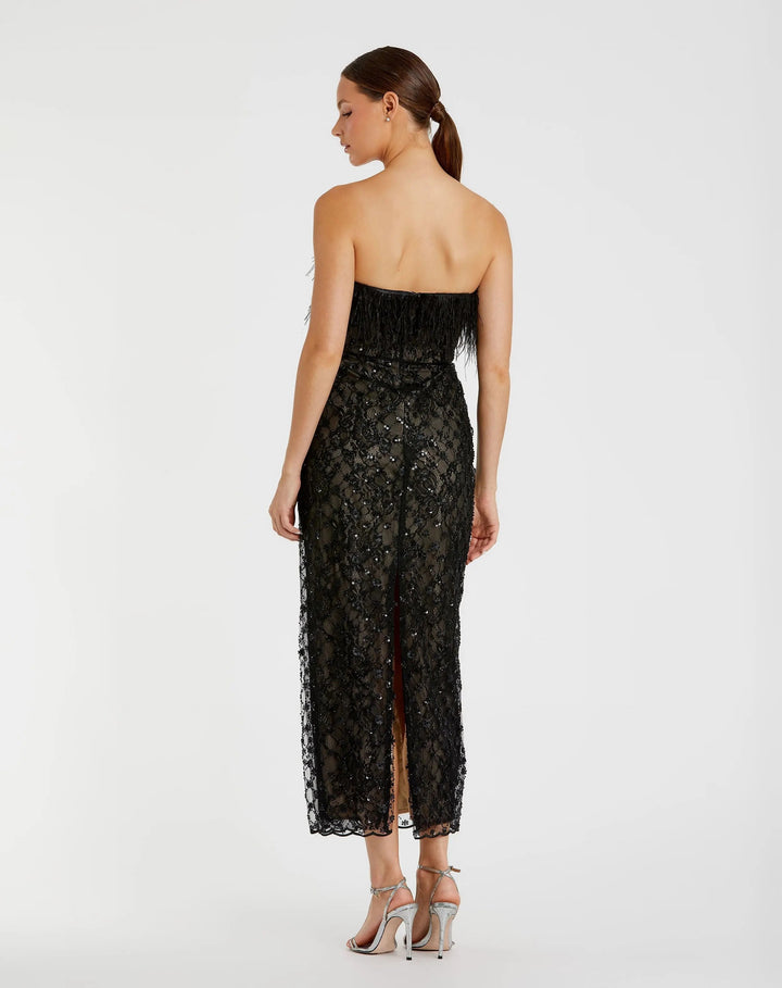 Mac Duggal 68140 Black Embellished Feather Strapless Column Dress