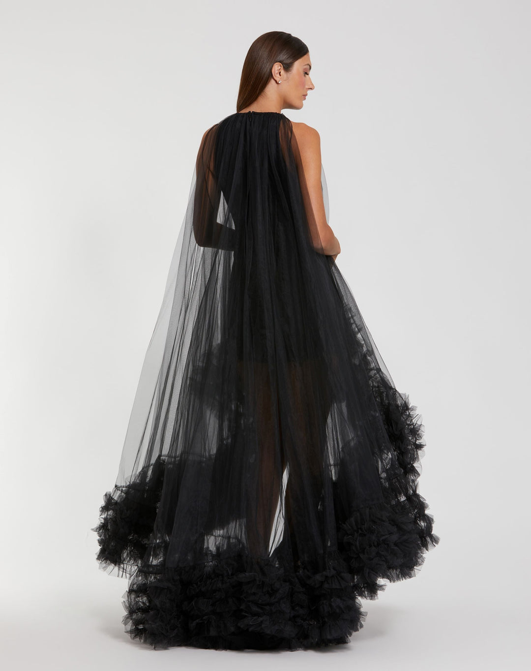 Mac Duggal 68252 Tulle High Neck Sleeveless Ruffled Hem Hi-Low Gown
