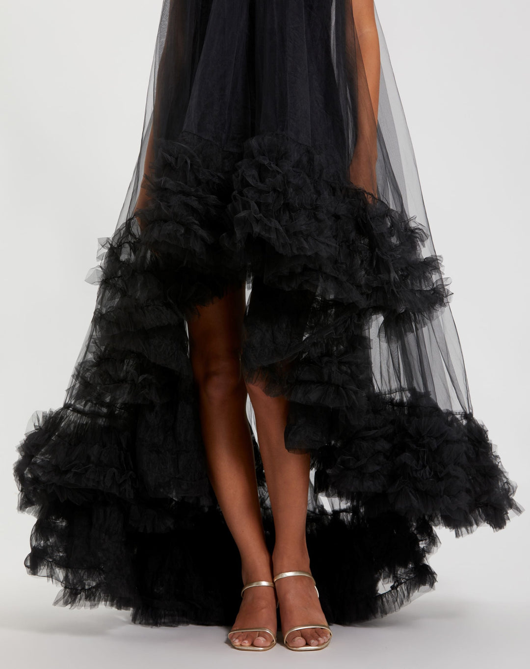 Mac Duggal 68252 Tulle High Neck Sleeveless Ruffled Hem Hi-Low Gown