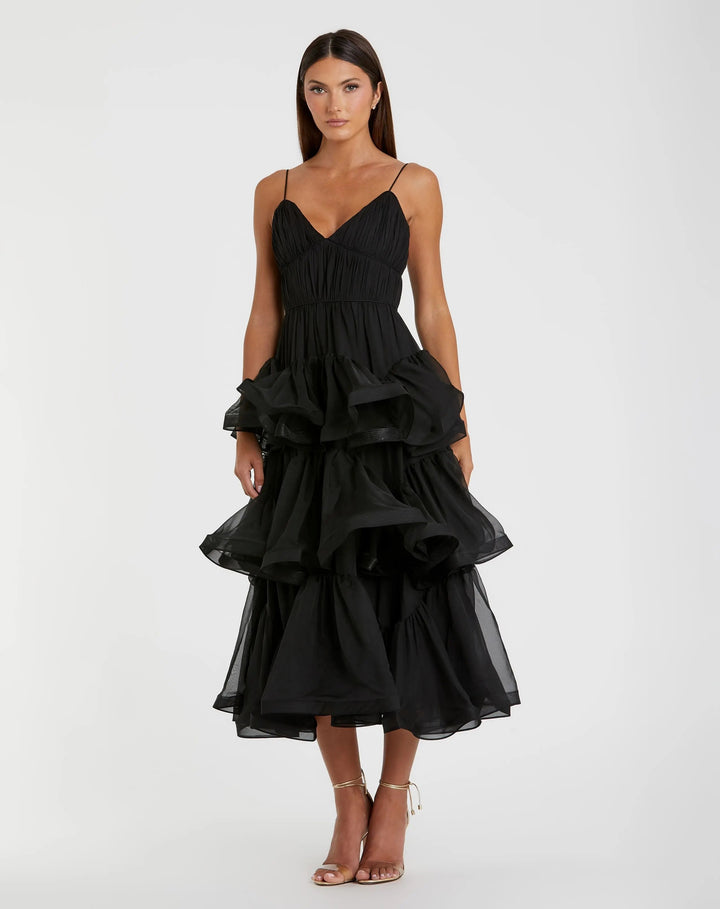 Mac Duggal 68411 Black Tiered V-Neck Dress - FINAL SALE