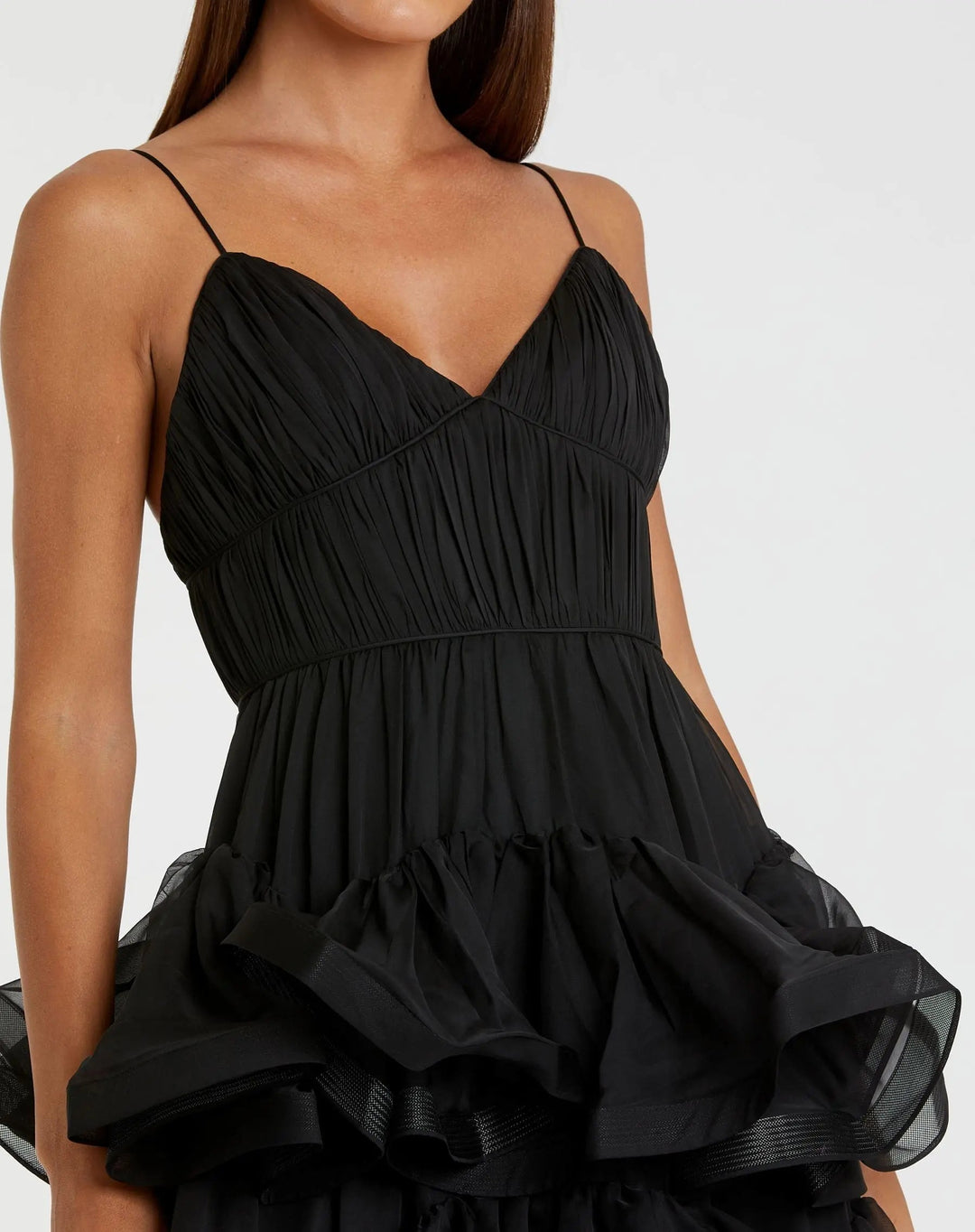 Mac Duggal 68411 Black Tiered V-Neck Dress - FINAL SALE