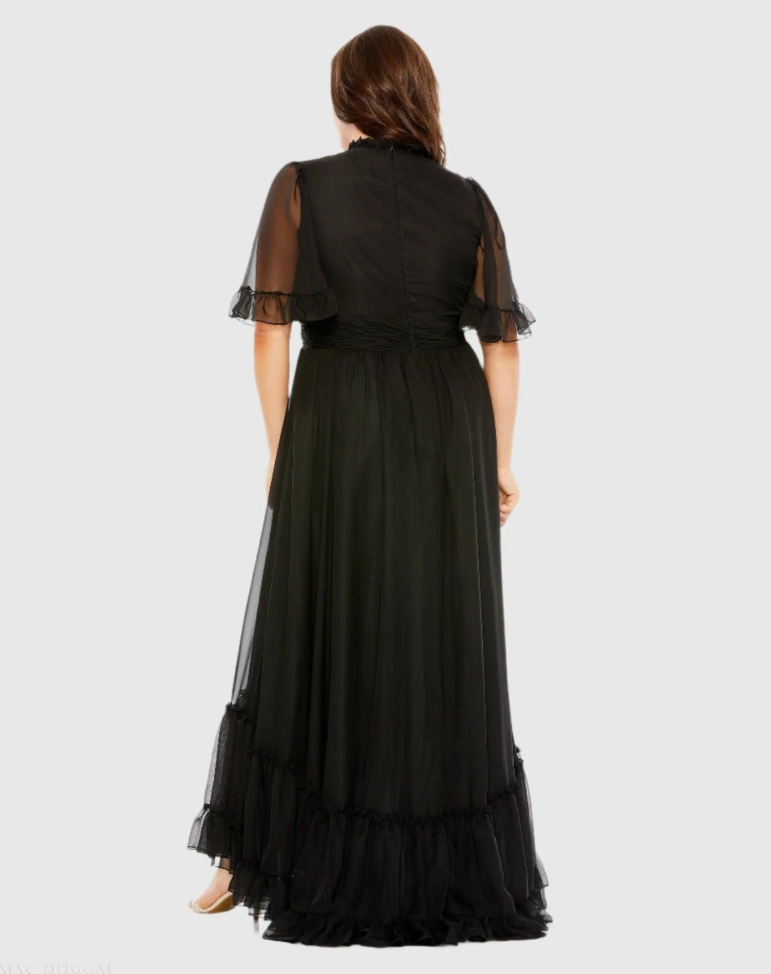Mac Duggal 68427 Ruffle Tiered High Low Flutter Sleeve Gown (Plus)