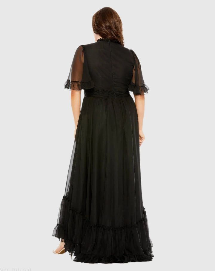 Mac Duggal 68427 Ruffle Tiered High Low Flutter Sleeve Gown (Plus)