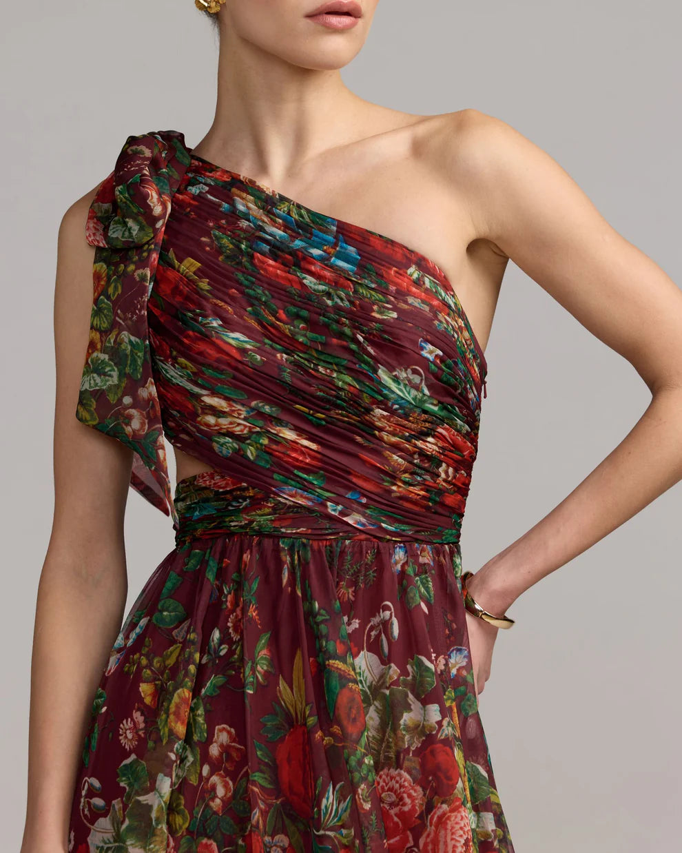 Mac Duggal 68553 One Shoulder Floral Printed Chiffon Side Cut Out Gown Dress