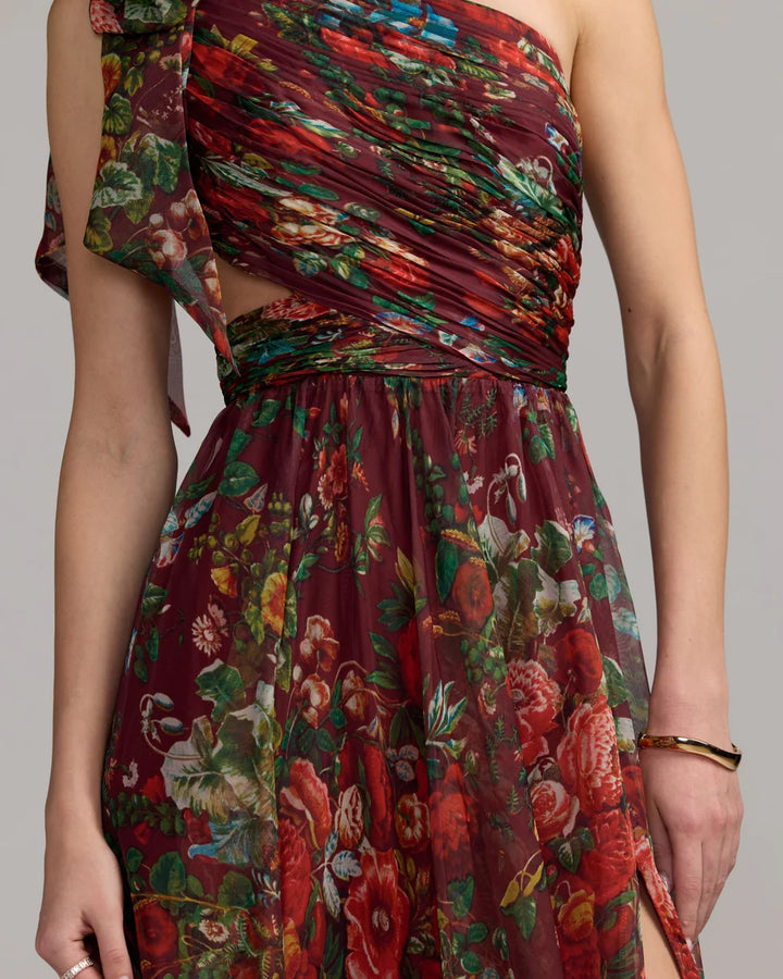 Mac Duggal 68553 One Shoulder Floral Printed Chiffon Side Cut Out Gown Dress