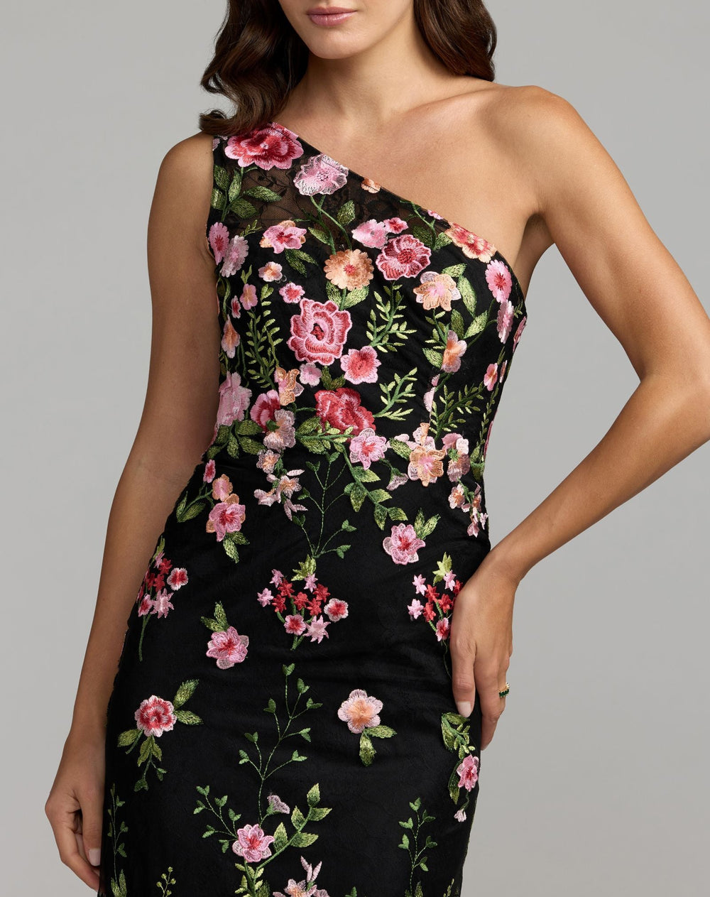 Mac Duggal 68606 One Shoulder Floral Embroidered Gown