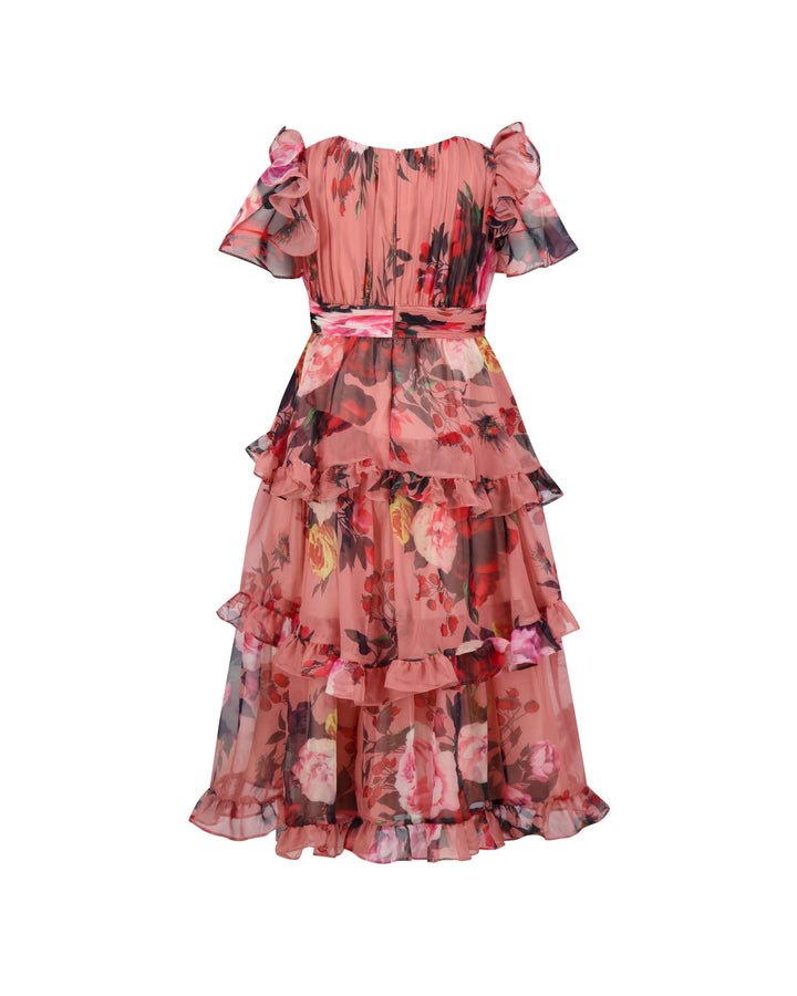 Mac Duggal 68664 Girls Floral Chiffon Tiered Ruffle Dress
