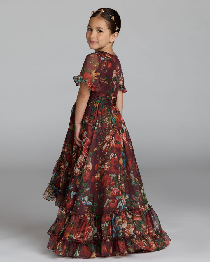 Mac Duggal 68668 Girls Red Floral Ruffle High-Low Dress