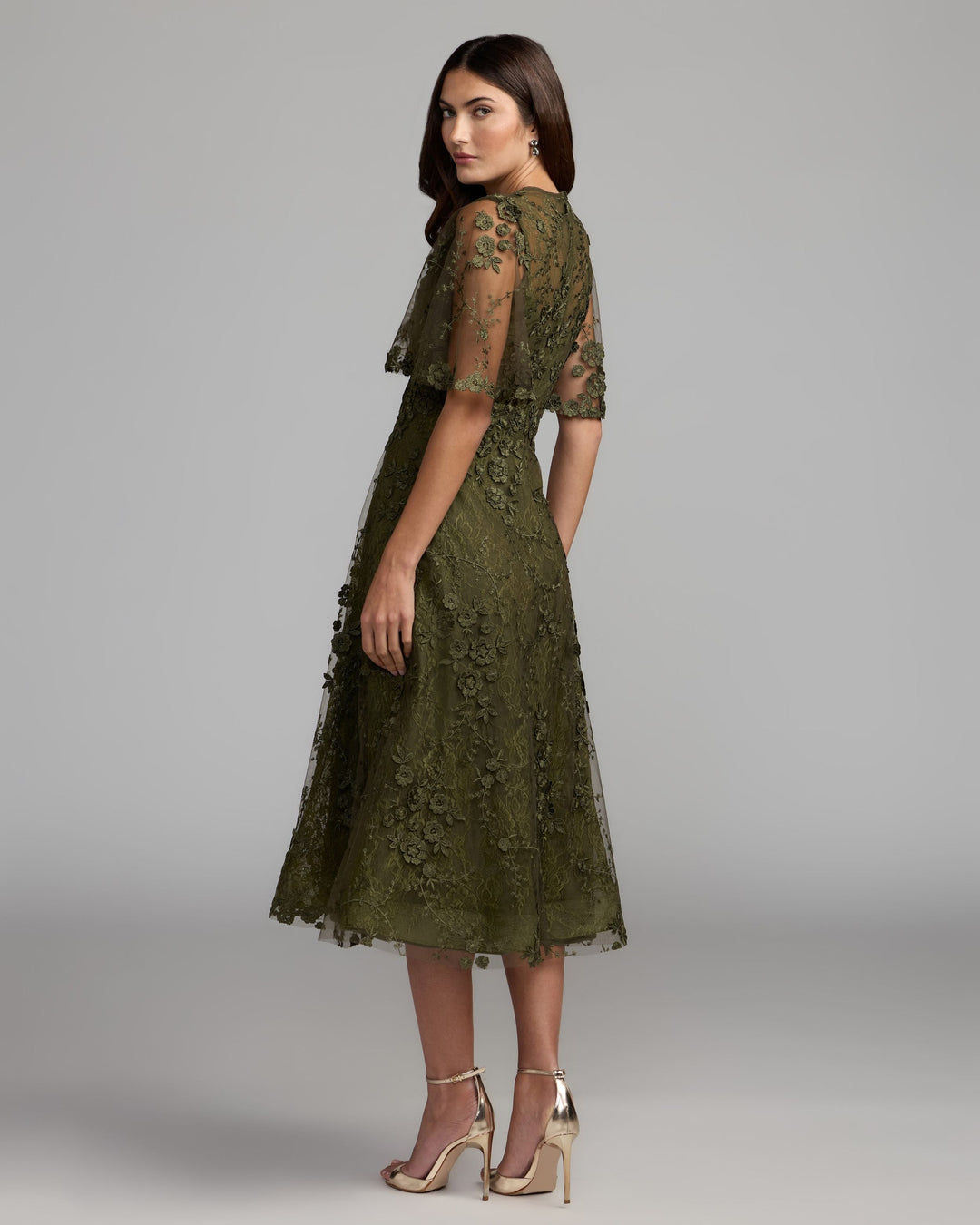 Mac Duggal 69036 Flutter Sleeve Embroidered Midi Dress