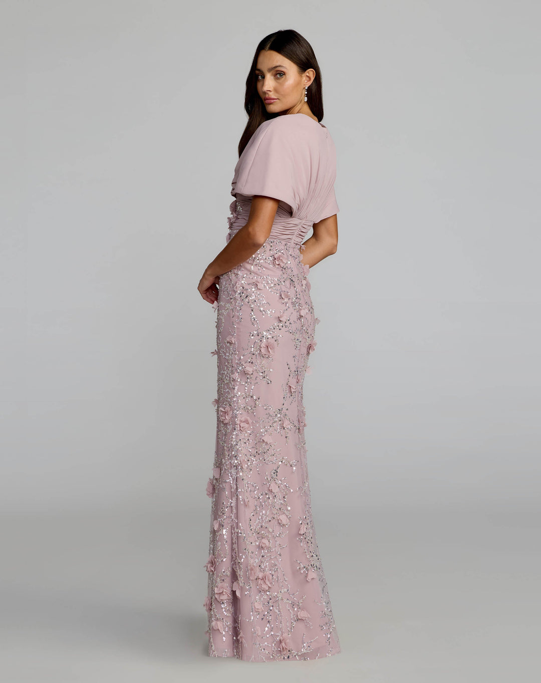 Mac Duggal 69125 Purple Embellished Draped Cape Sleeve Gown