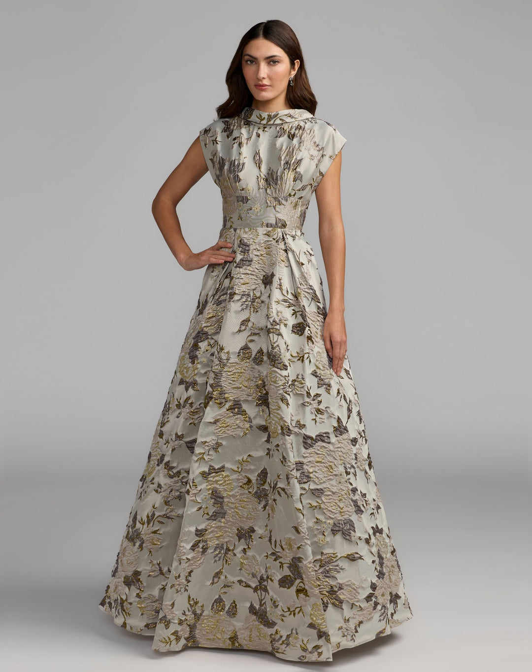 Mac Duggal 69161 Floral Brocade Cap Sleeve Ball Gown