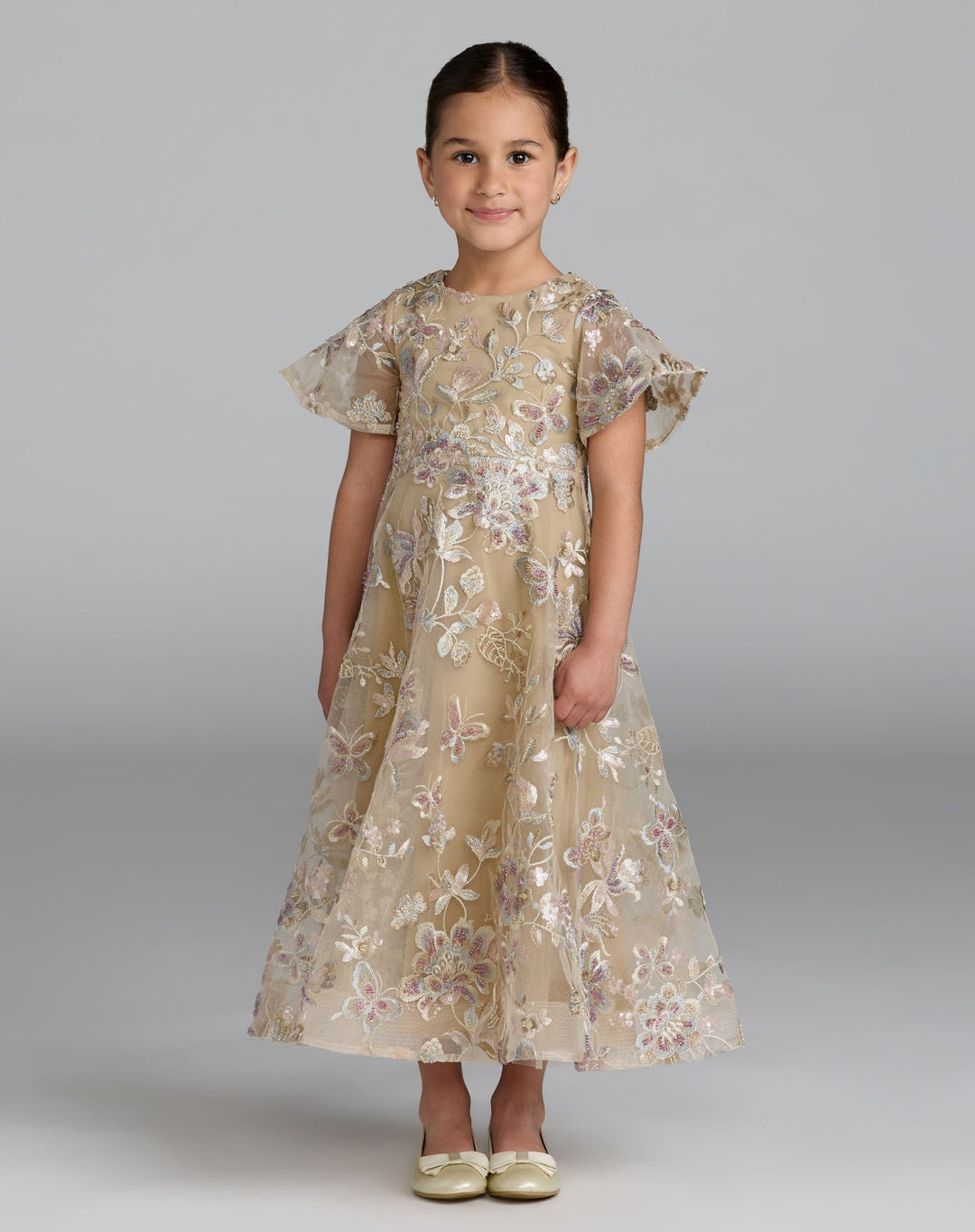 Mac Duggal 69318 Girls Floral Embroidered A-Line Midi Dress