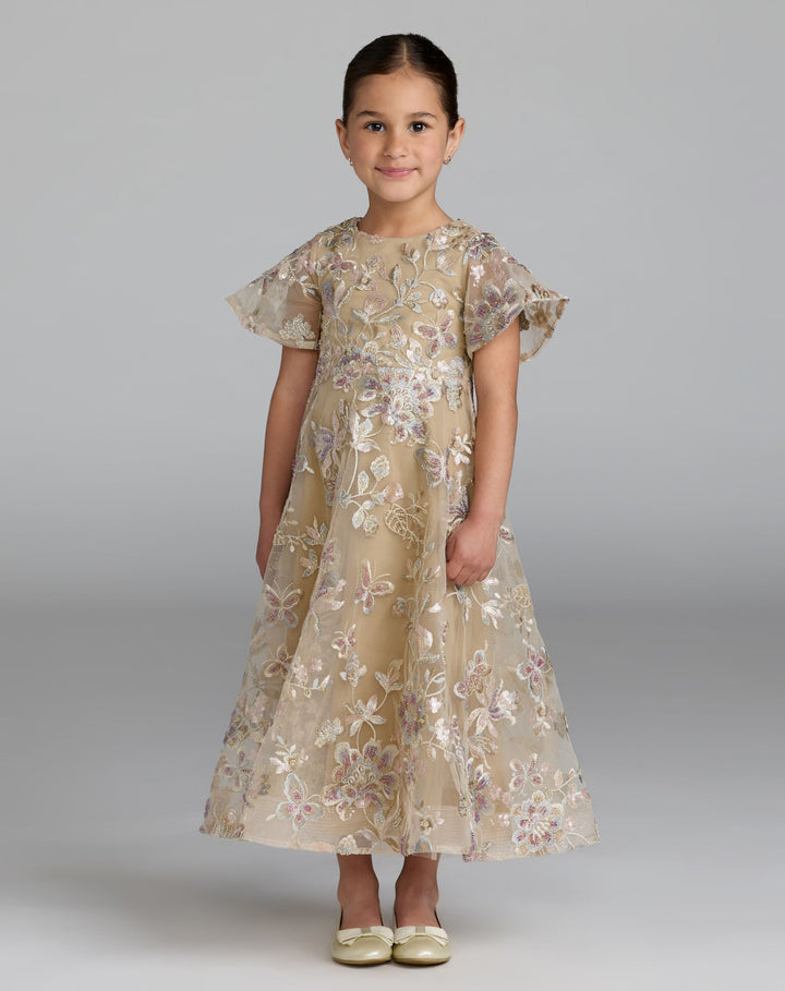 Mac Duggal 69318 Girls Floral Embroidered A-Line Midi Dress