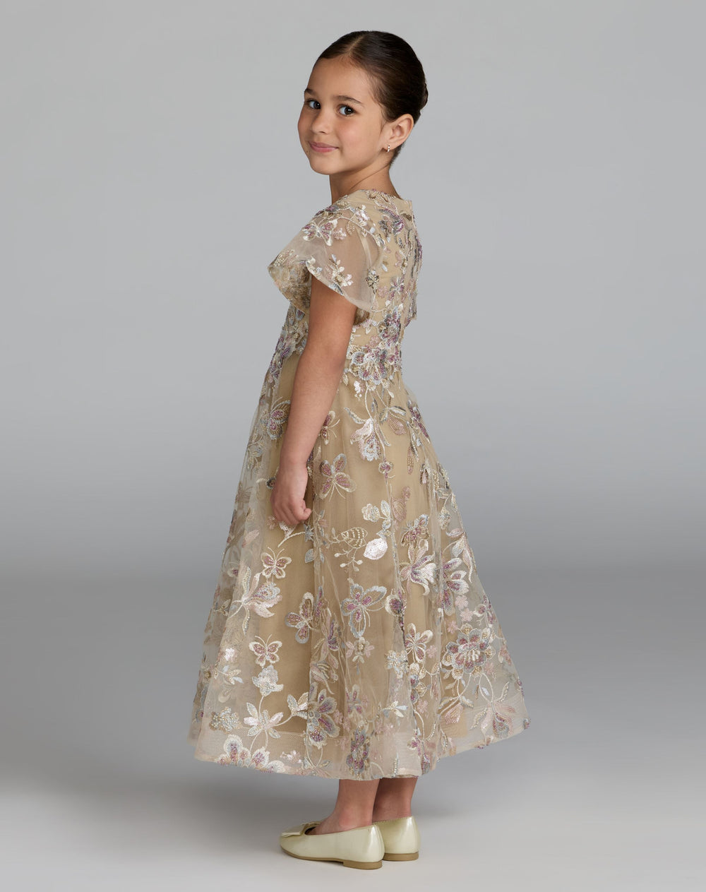 Mac Duggal 69318 Girls Floral Embroidered A-Line Midi Dress