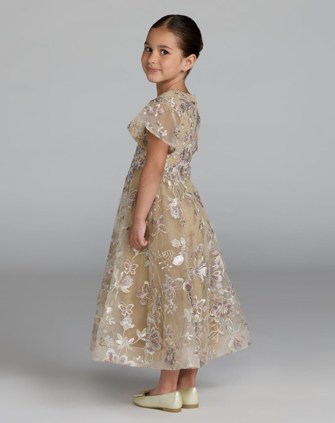 Mac Duggal 69318 Girls Floral Embroidered A-Line Midi Dress