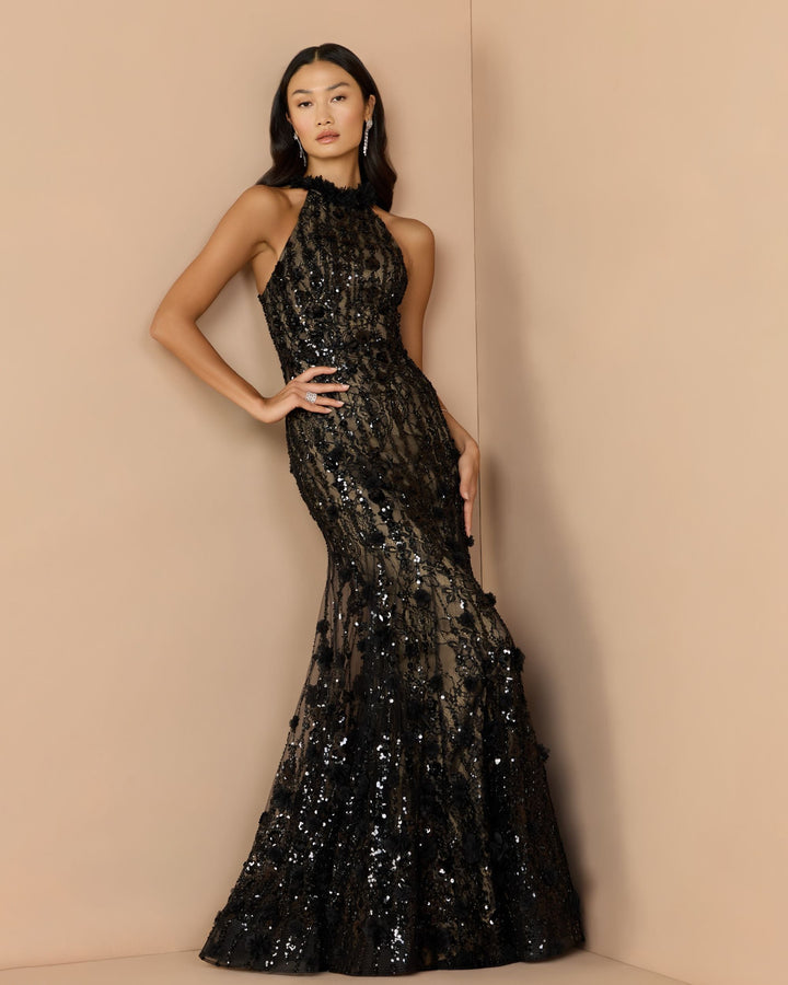 Mac Duggal 69325 Embellished Lace Halter Neck Mermaid Gown