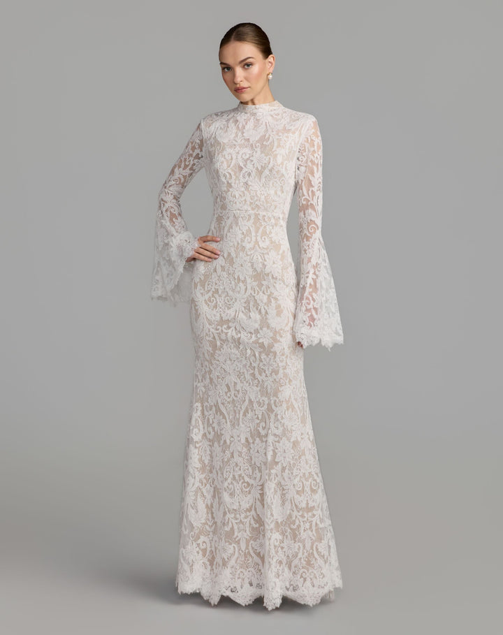 Mac Duggal 69425 Mock Neck Long Sleeve Lace Gown