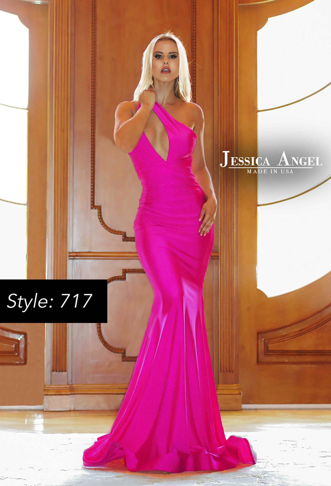 Jessica Angel 717 asymmetric mermaid prom dress front view