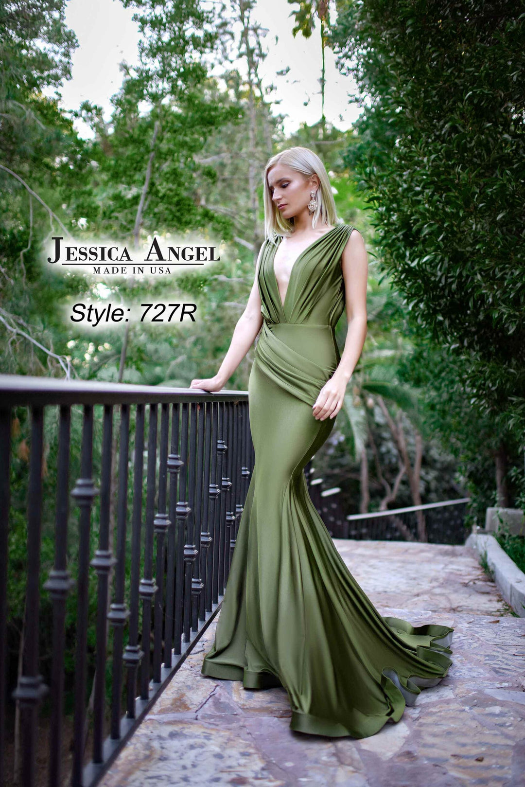 Jessica Angel 727R deep V evening gown front view