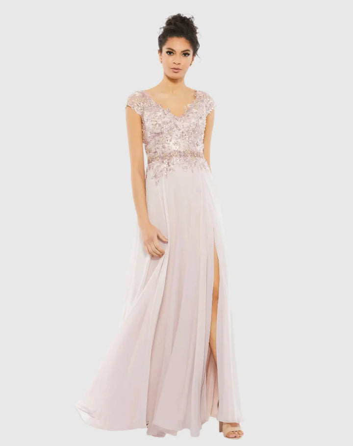 Mac Duggal 79365 Embellished Chiffon Cap Sleeve A-Line Gown