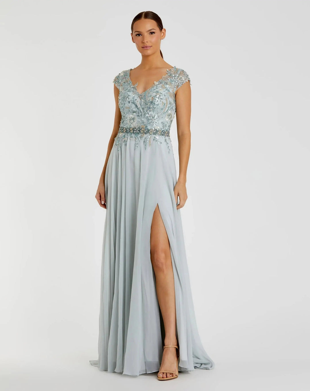 Mac Duggal 79365 Embellished Chiffon Cap Sleeve A-Line Gown