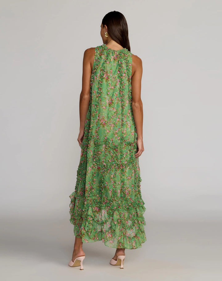 Mac Duggal 8103 Sleeveless Floral Micro Ruffle Trapeze Midi Dress