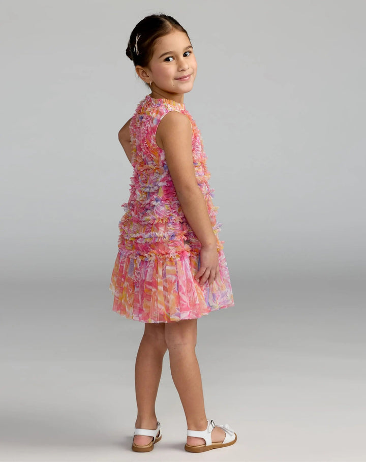 Mac Duggal 8153 Girls Multicolor Floral High Neck Sleeveless Ruffled Dress