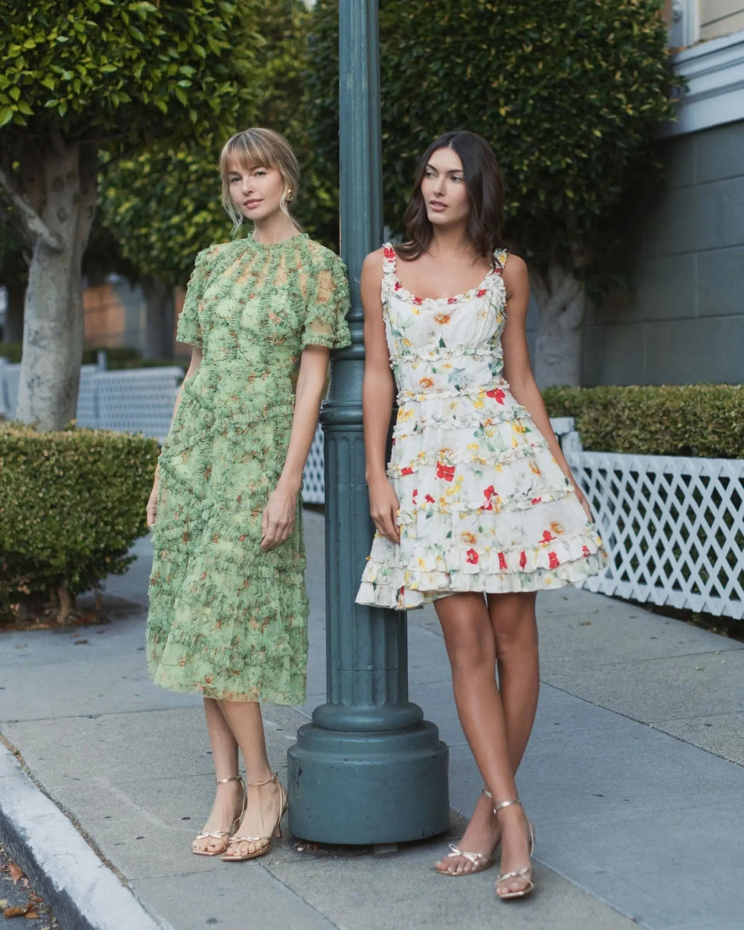 Ivory Floral Square Neck Ruffle Mini Dress - FOSTANI.com