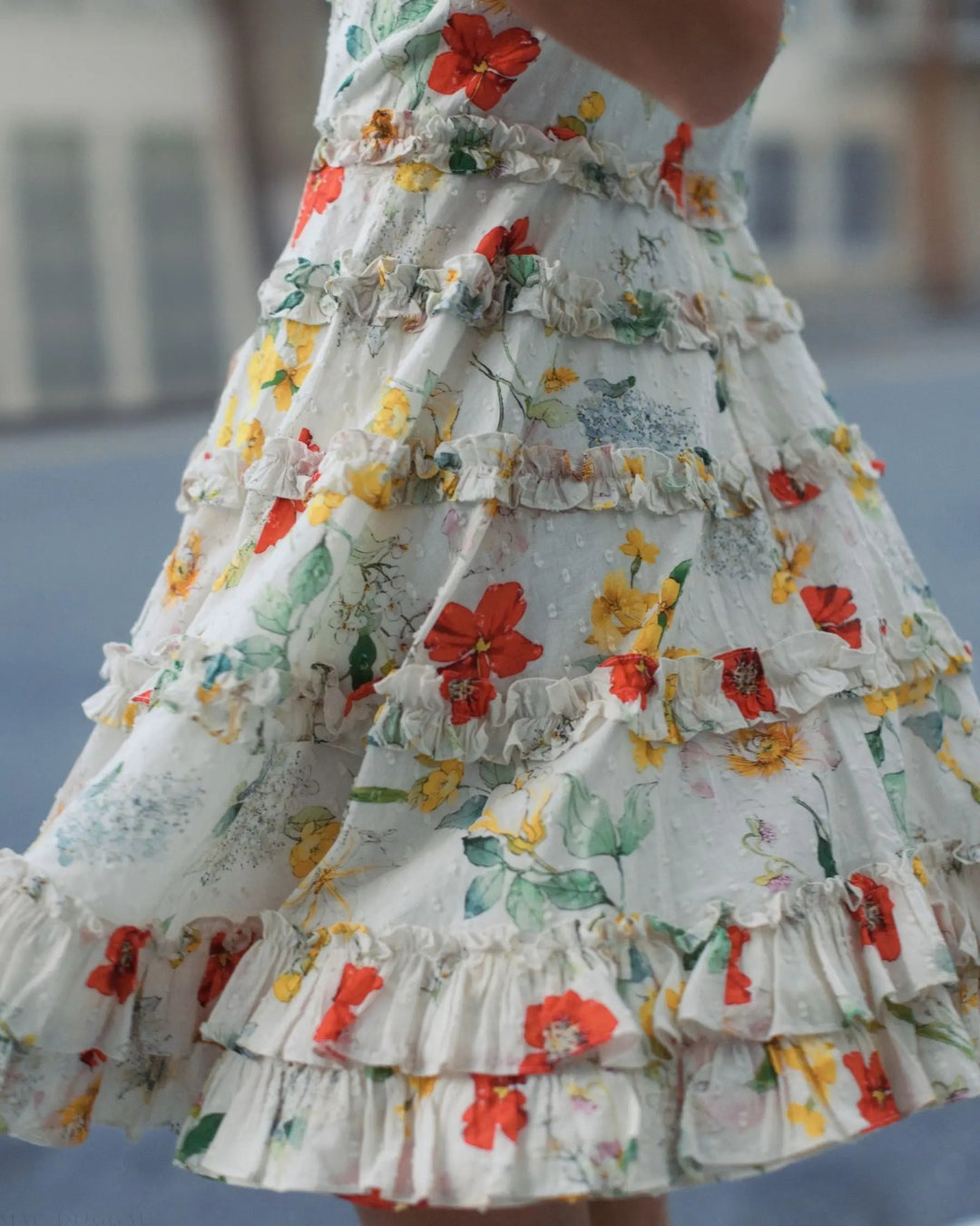 Ivory Floral Square Neck Ruffle Mini Dress - FOSTANI.com