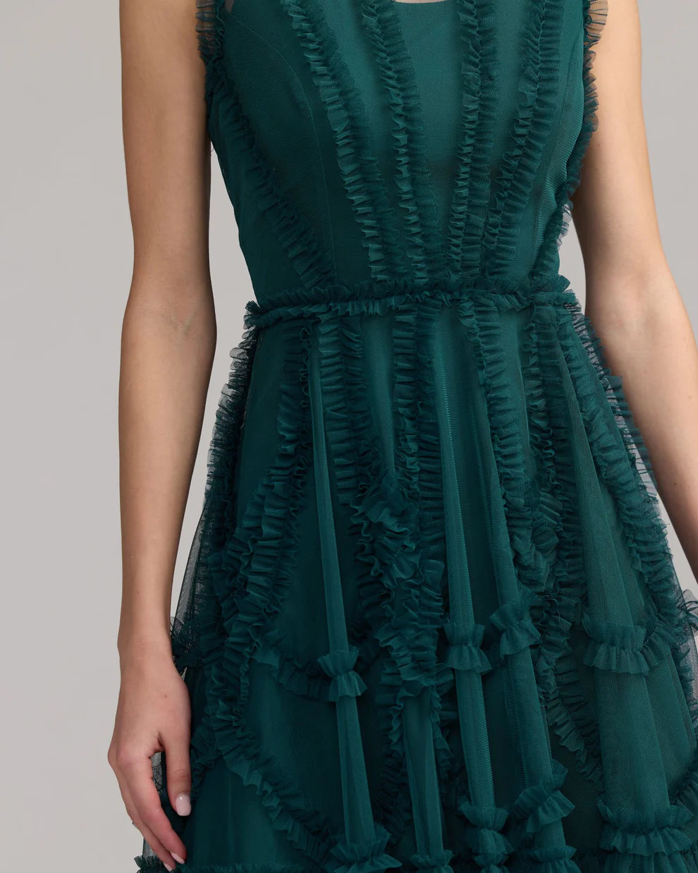 Mac Duggal 8289 Scoop Neck Sleeveless A-Line Ruffle Midi Dress