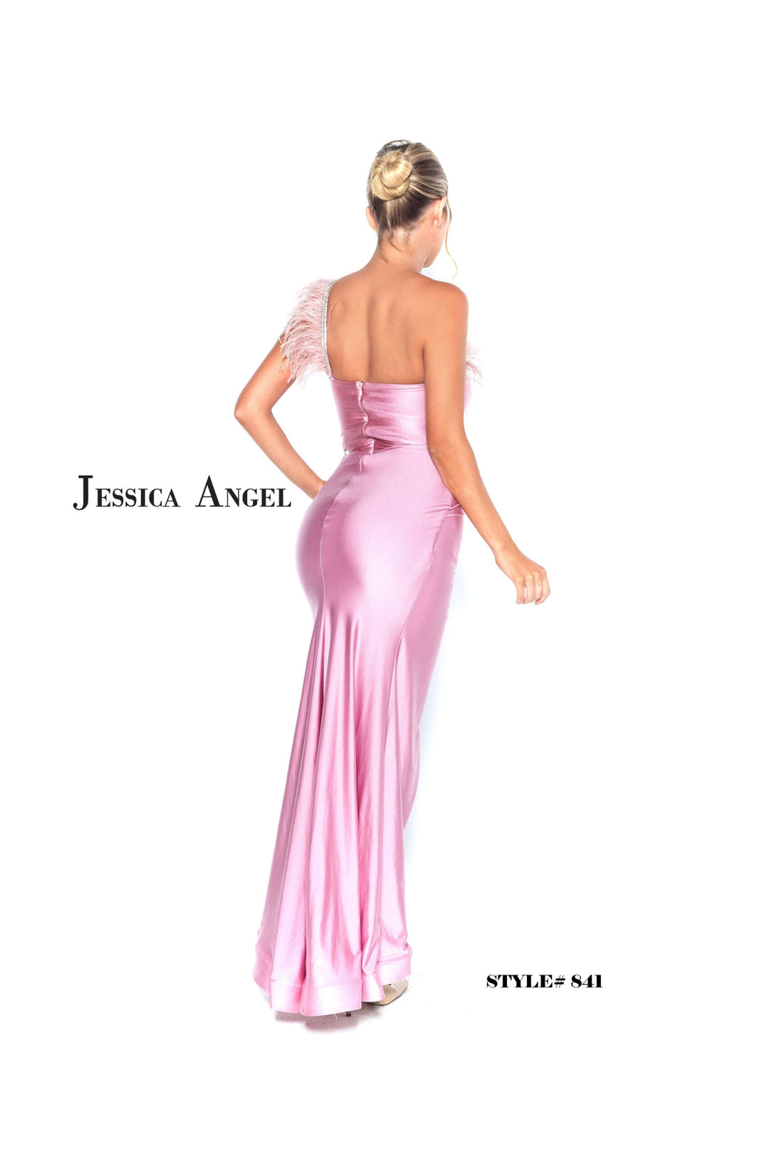Jessica Angel 841 one shoulder jersey gown back view