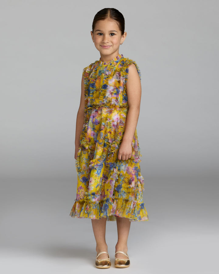 Mac Duggal 8504 Girls Black Floral High Neck Ruffle Dress