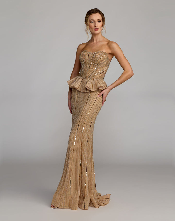 Mac Duggal 86018 Strapless Embellished Peplum Gown