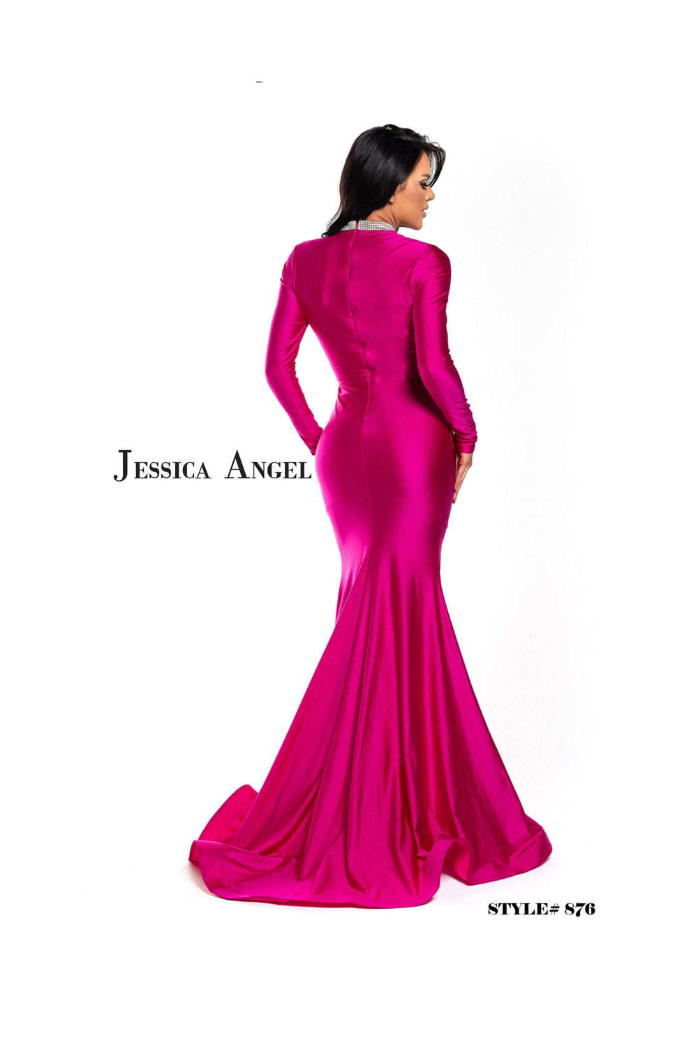 Jessica Angel 876 high neck gown with train back view