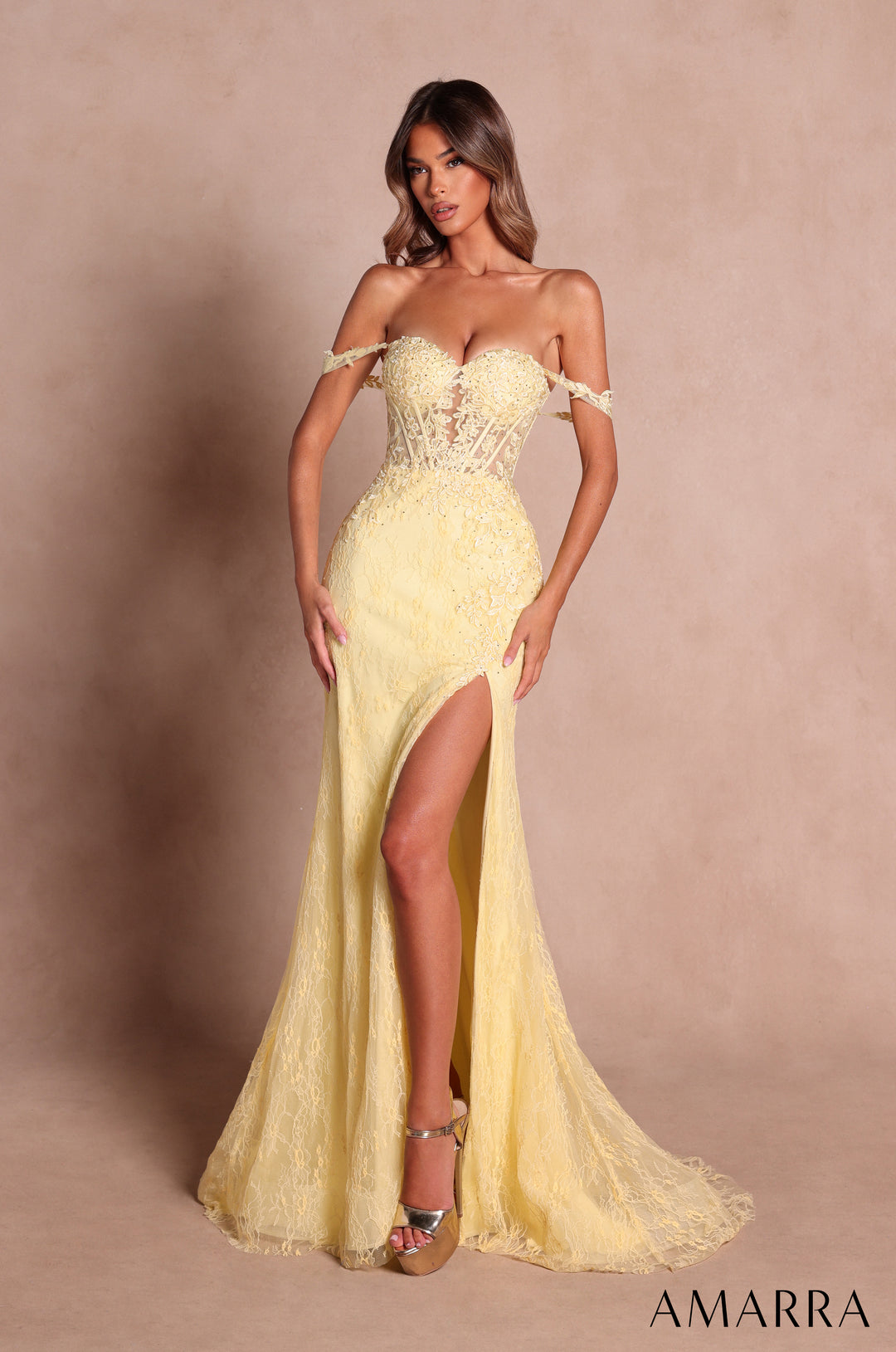 AMARRA 88930 Off-Shoulder Lace Prom Dress 2026