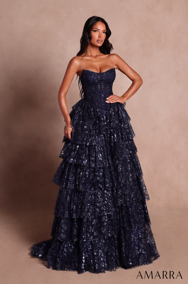 AMARRA 89483 Strapless Ruffle BallGown Prom Dress 2026