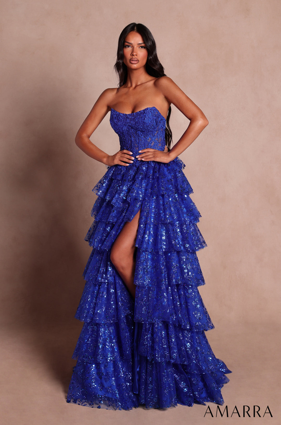 AMARRA 89483 Strapless Ruffle BallGown Prom Dress 2026