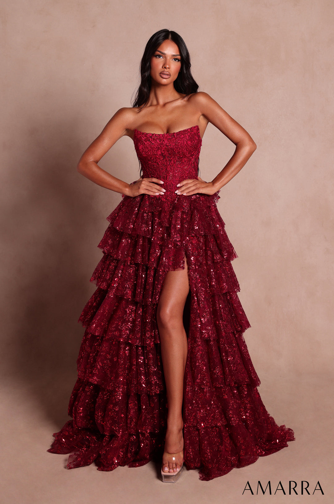 AMARRA 89483 Strapless Ruffle BallGown Prom Dress 2026
