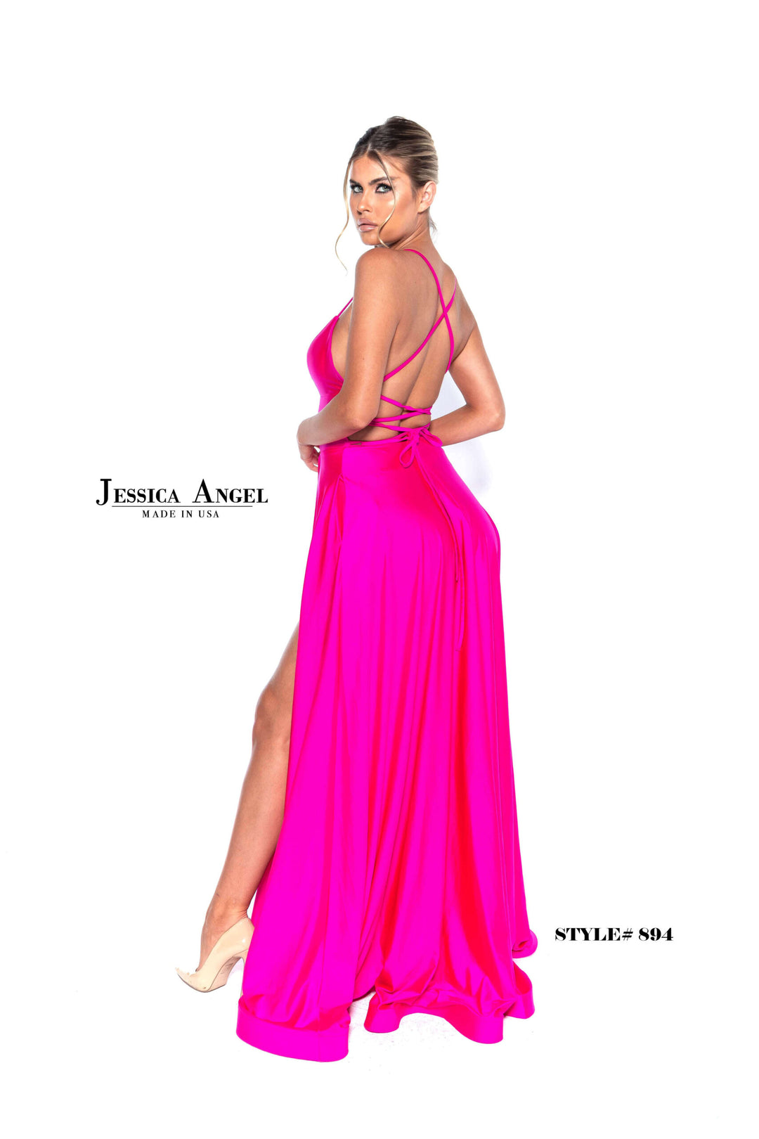 Jessica Angel 894 V-Neck Embellished Strap Back Jersey A-Line Gown view 8
