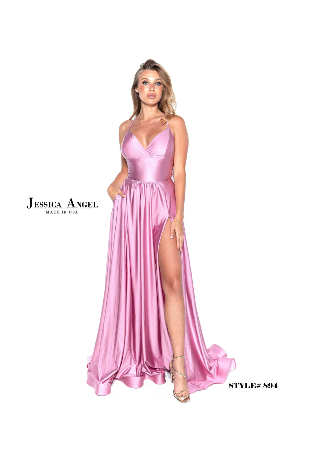 Jessica Angel 894 V-neck embellished back jersey A-line gown alternate view 3
