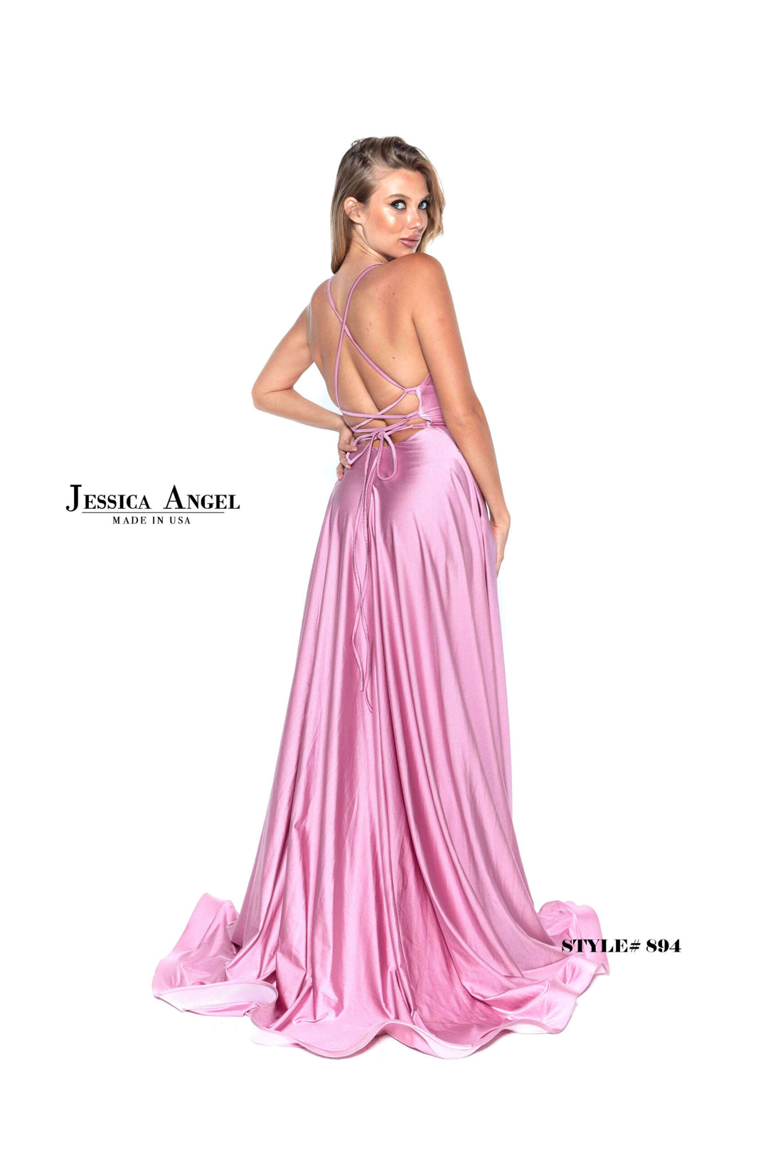 Jessica Angel 894 V-neck embellished back jersey A-line gown alternate view 4