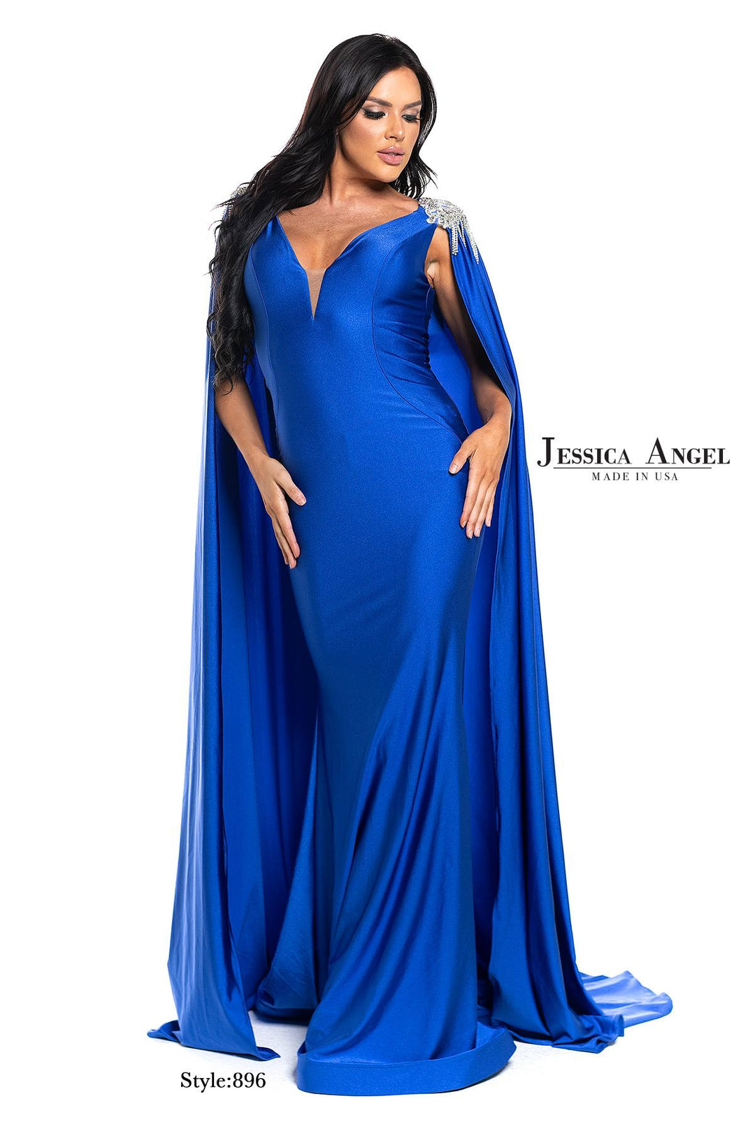 Jessica Angel 896 cape mermaid gown side view