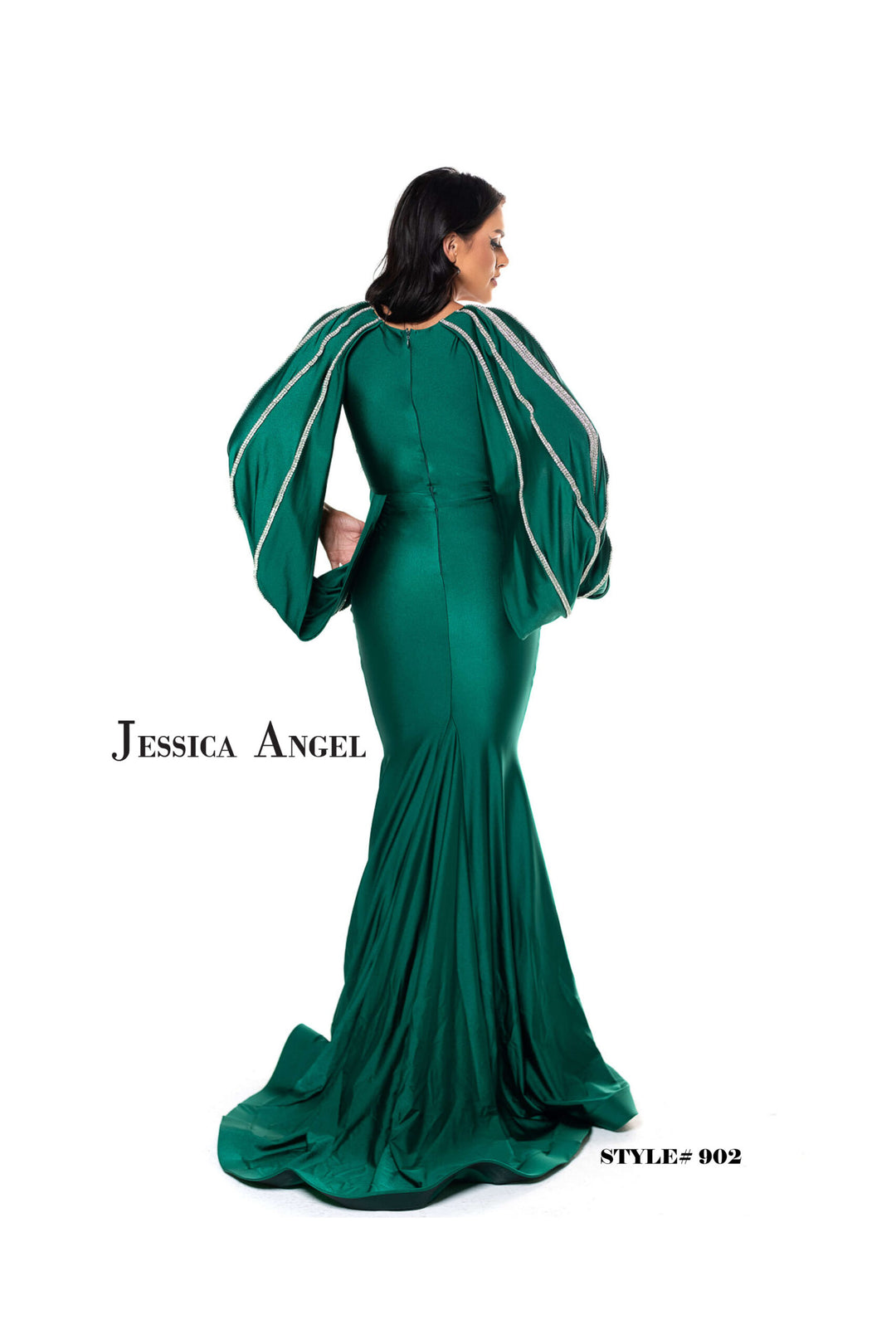 Jessica Angel 902 bishop sleeve jersey mermaid gown back view