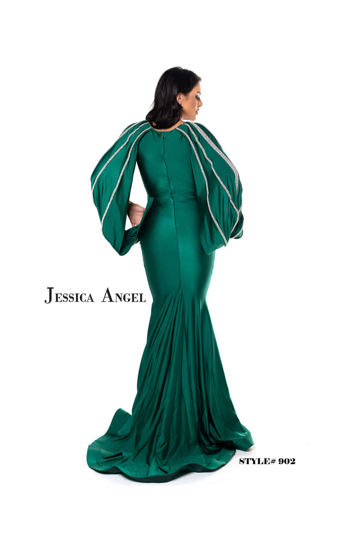 Jessica Angel 902 bishop sleeve jersey mermaid gown back view