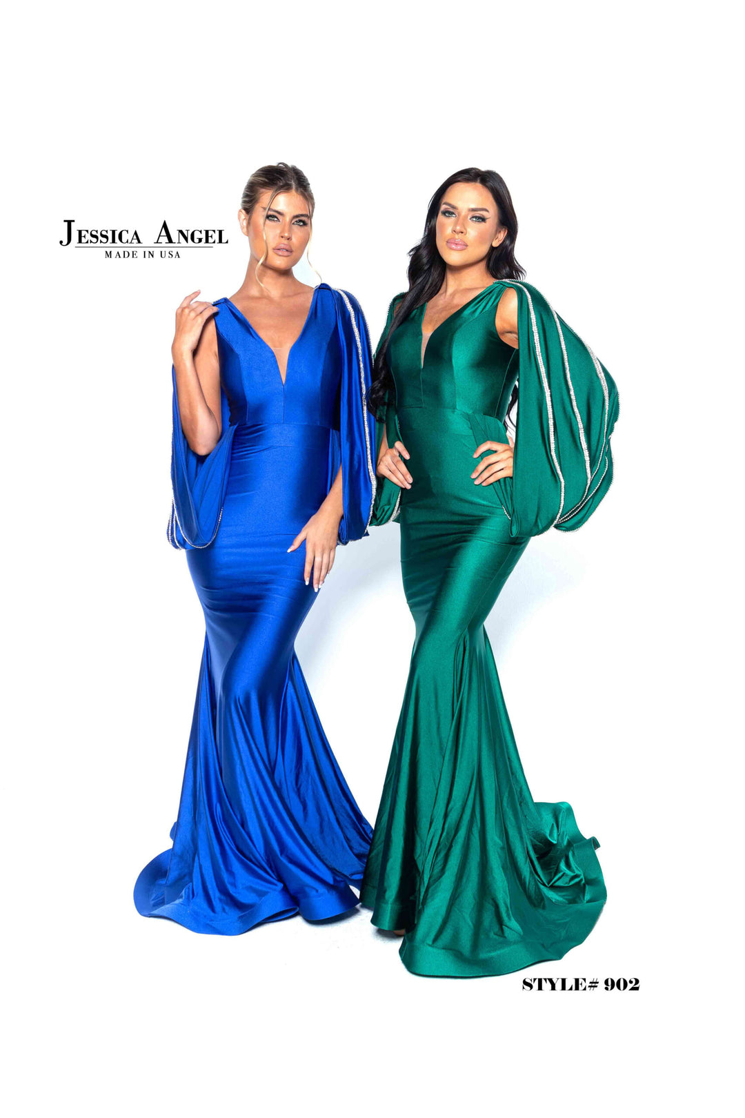 Jessica Angel 902 bishop sleeve jersey mermaid gown alternate view 3