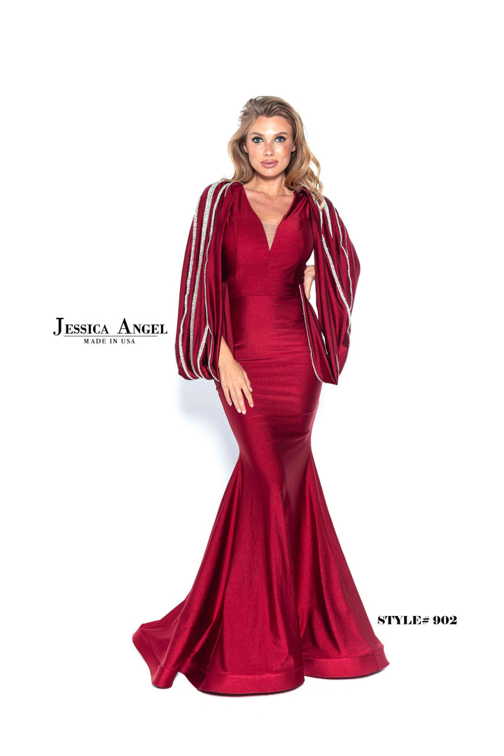 Jessica Angel 902 bishop sleeve jersey mermaid gown alternate view 5